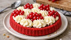 Crostata morbida di Natale: base rossa soffice e crema panna‑mascarpone a ciuffi