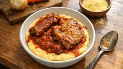 Polenta svelta e cremosa con sugo di pomodoro, costine e braciola: il trucco per farla bene