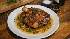 Stinco di maiale al forno con vino bianco e timo: morbido e saporito